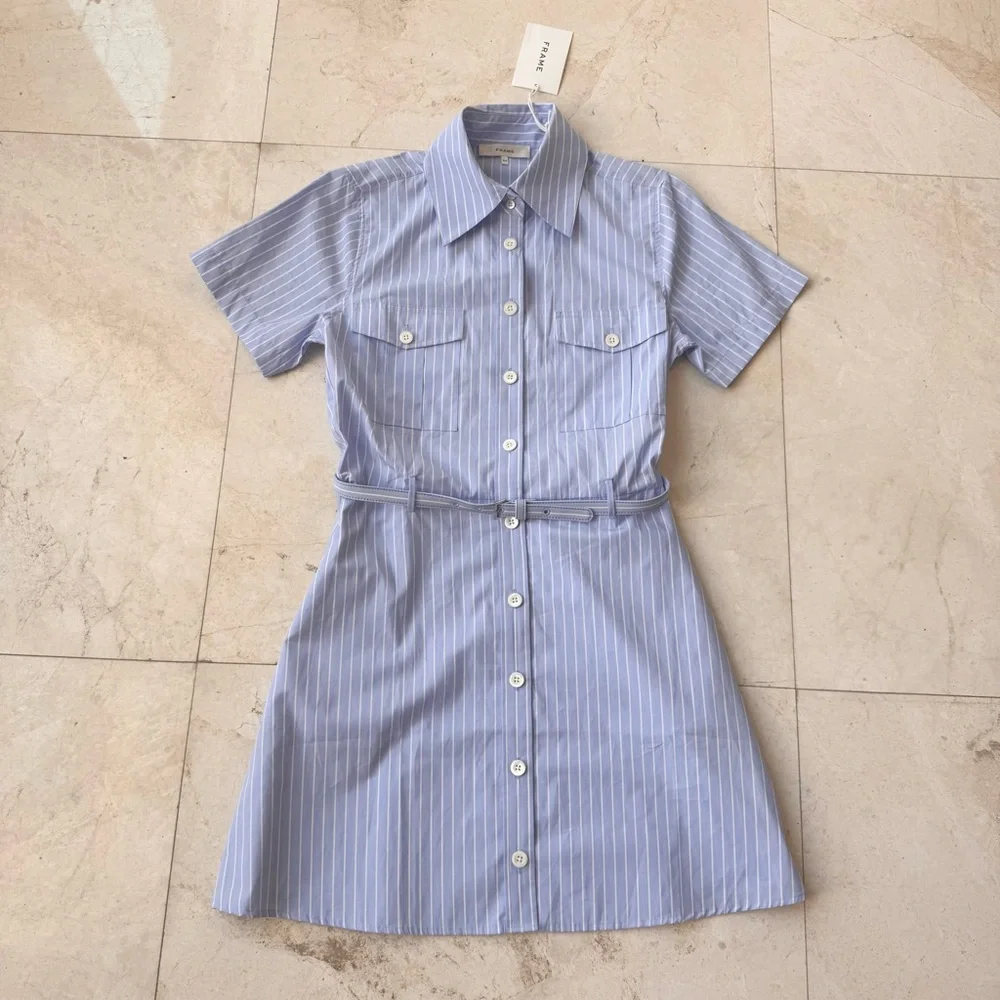 Frame The Striped Safari Blue and White Shirt Dress size S - Picture 4 of 12